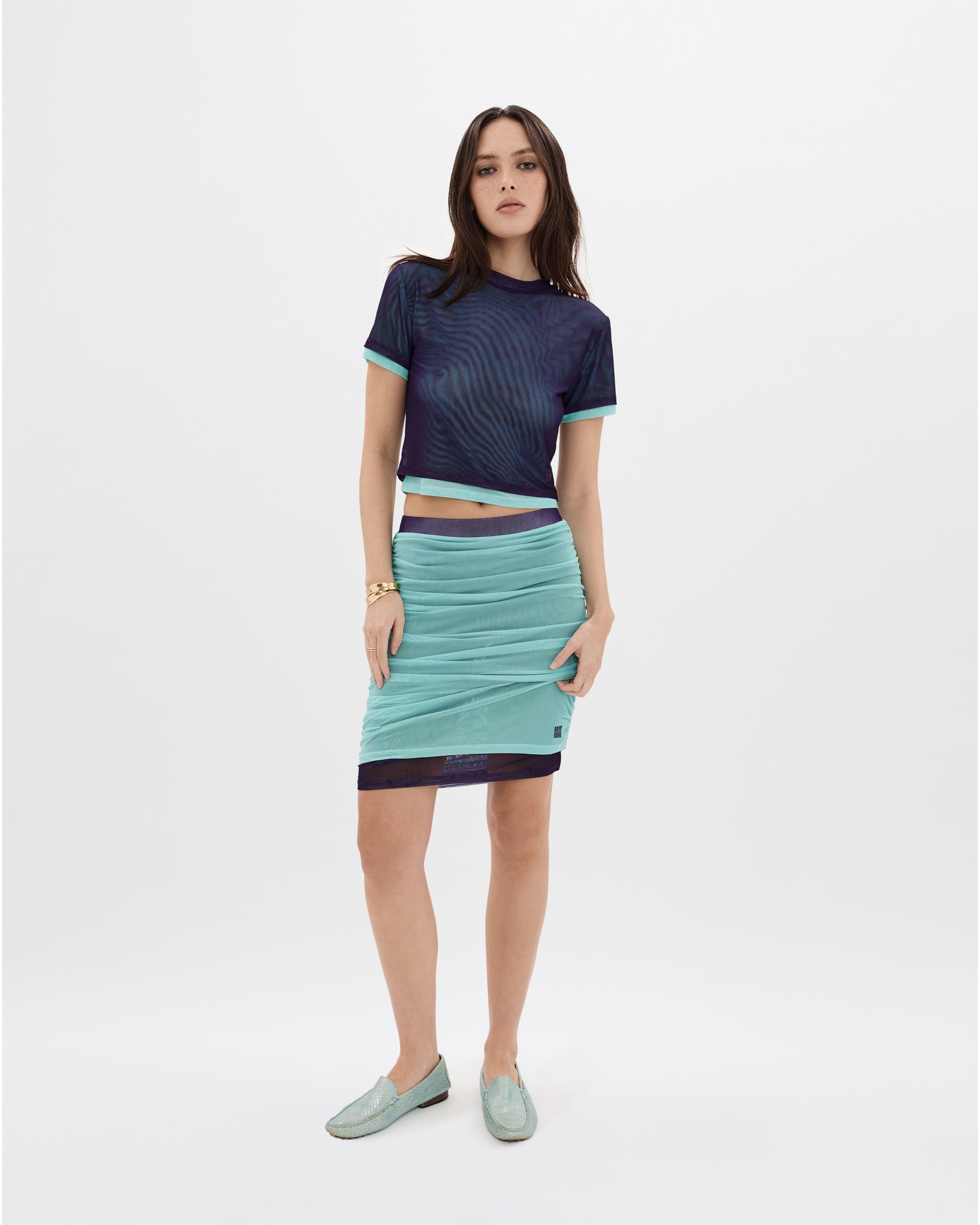 Cuban Nights Double Mesh Mini Ruched Skirt